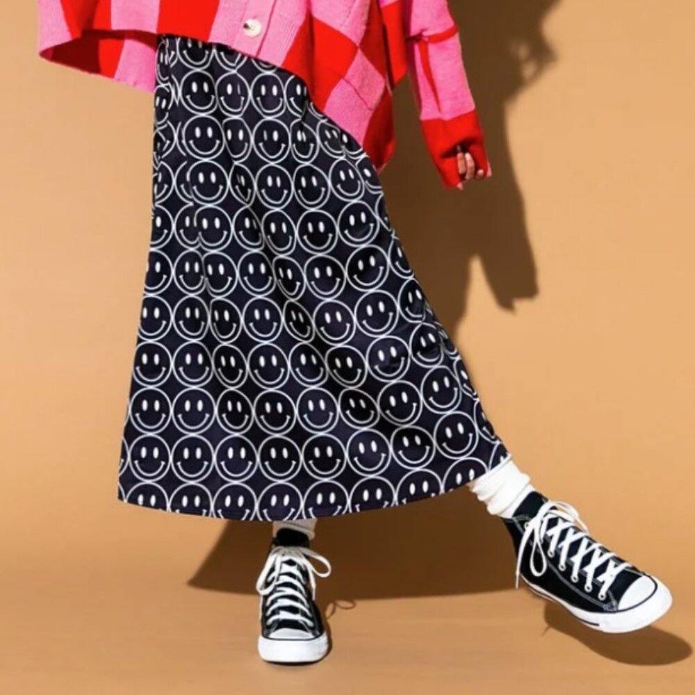 Dressed in Lala - Midi Skirt - Smiley Faces - XL